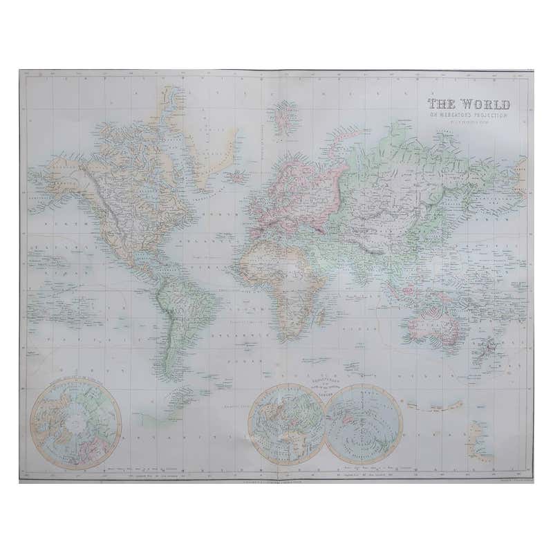 Vintage World Map Mirror Based on the Original by Johnson 1882 Military ...