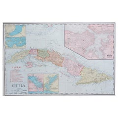 Large Original Antique Map of Cuba, 1894