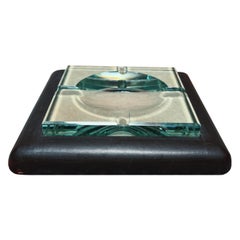 Vintage Midcentury Ashtray by Fontana Arte Crystal Glass and Leather Italy, 1960s