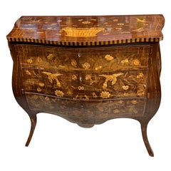 Mahogany Inlaid Bombed Dresser in mahogany and fruit woods Louis XV style 19th cent
