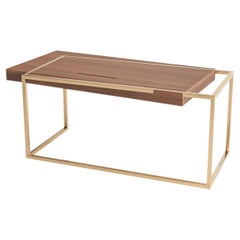 Modern Home Office Accent Writing Executive Desk Walnut Wood and Brushed Brass