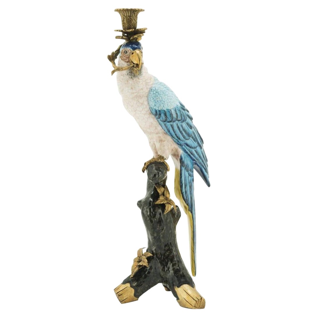 Blue and Bronze Parrot Candleholder For Sale