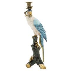 Vintage Blue and Bronze Parrot Candleholder