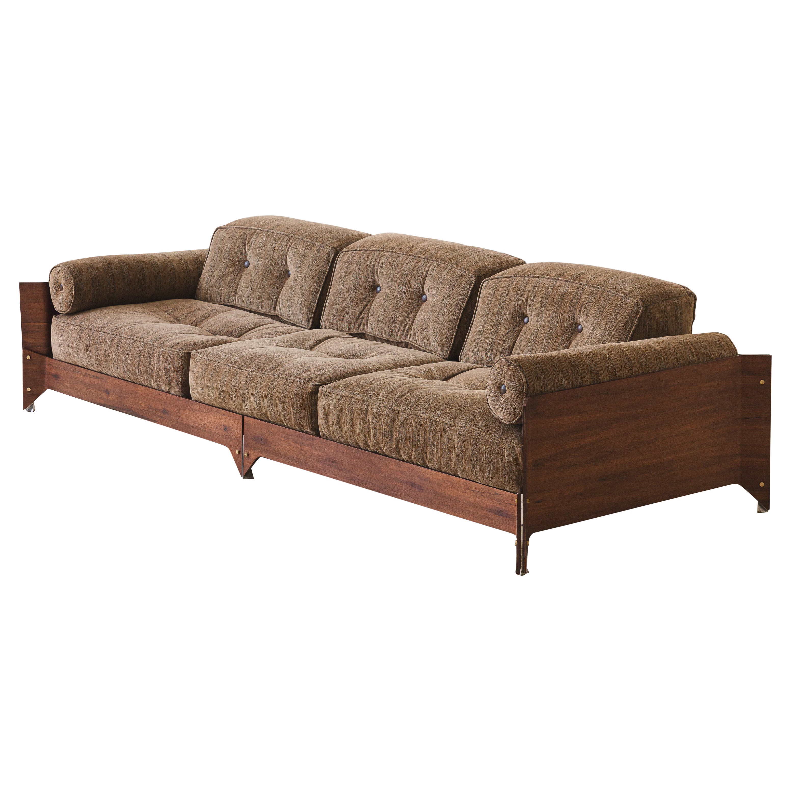 Ikonisches Brasiliana-Sofa-Design von Jorge Zalszupin, Palisanderholz und Messing, 1960er Jahre im Angebot