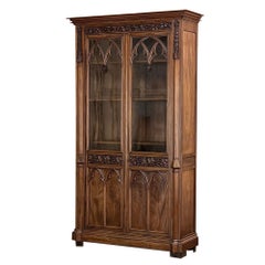 Antique 19th Century French Gothic Revival Walnut Bookcase ~ Bibliotheque