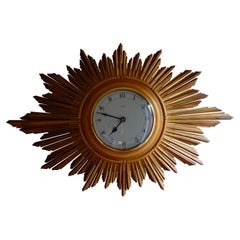 Rare Gilt Wood Smiths Gold Sunburst Wall Clock. Made in England