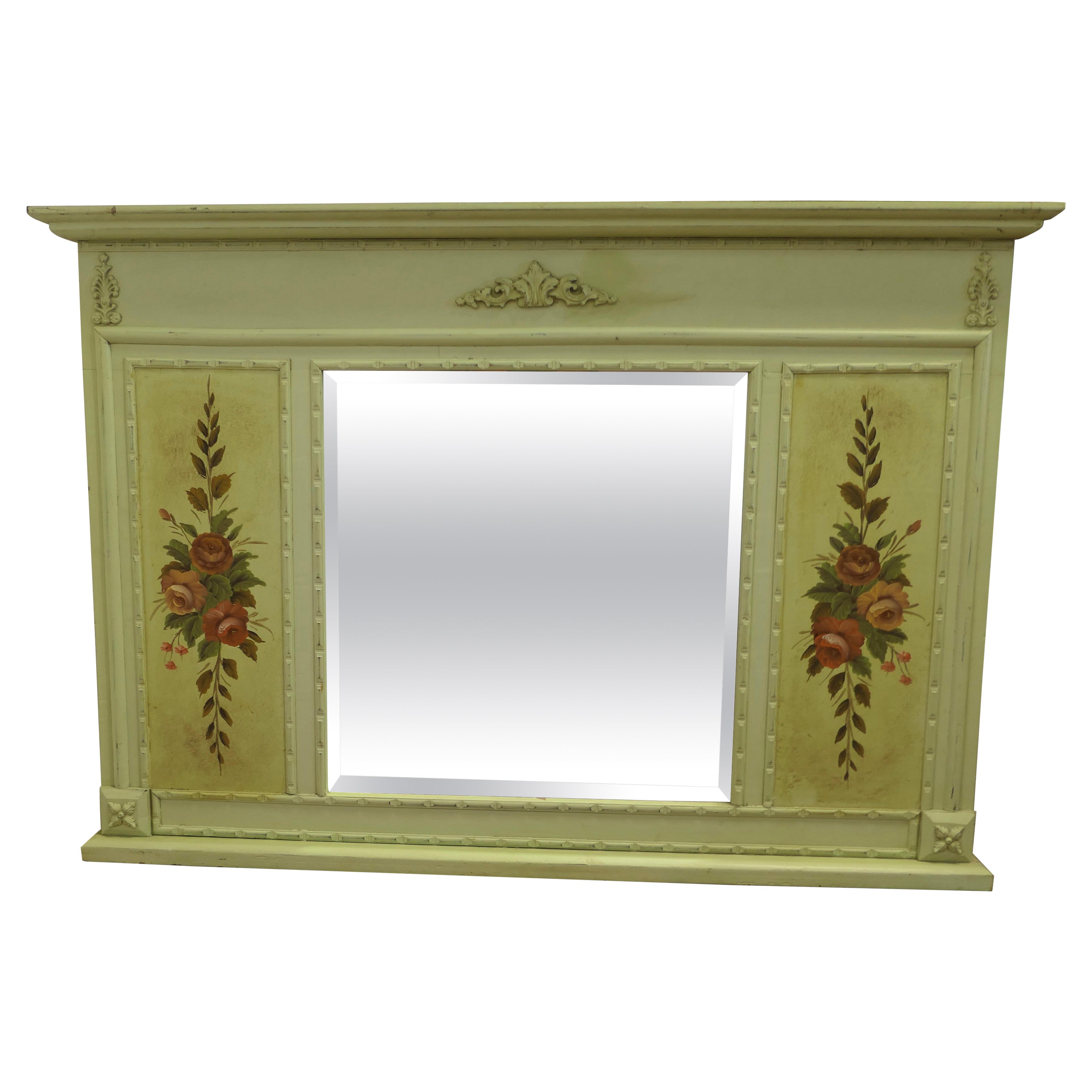 Large Folk Art Painted Overmantel or Wall Mirror  For Sale