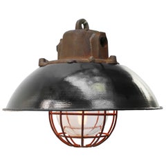 Black Enamel Vintage Industrial Cast Iron Clear Glass Pendant Lights