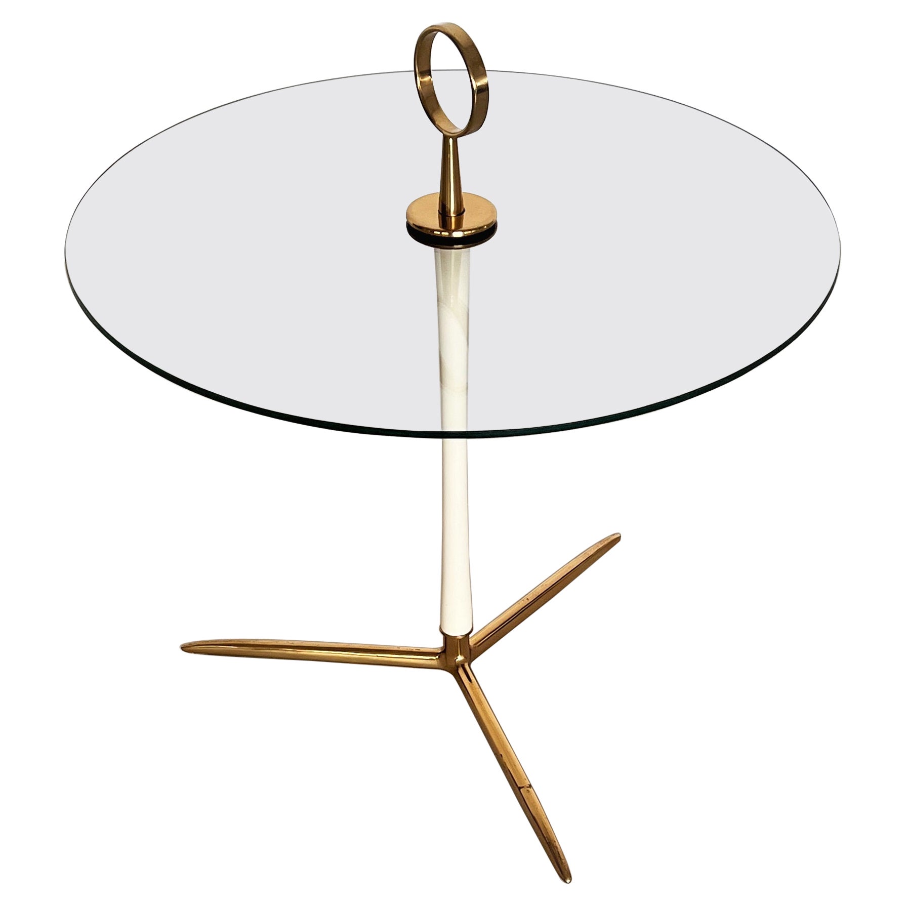 German Midcentury Side Table in Brass and Glass by Vereinigte Werkstätten, 1970s For Sale