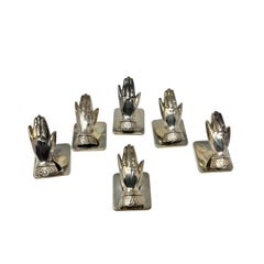 Set of 6 Japanese Sterling Silver Place Card Holders, 20th Century