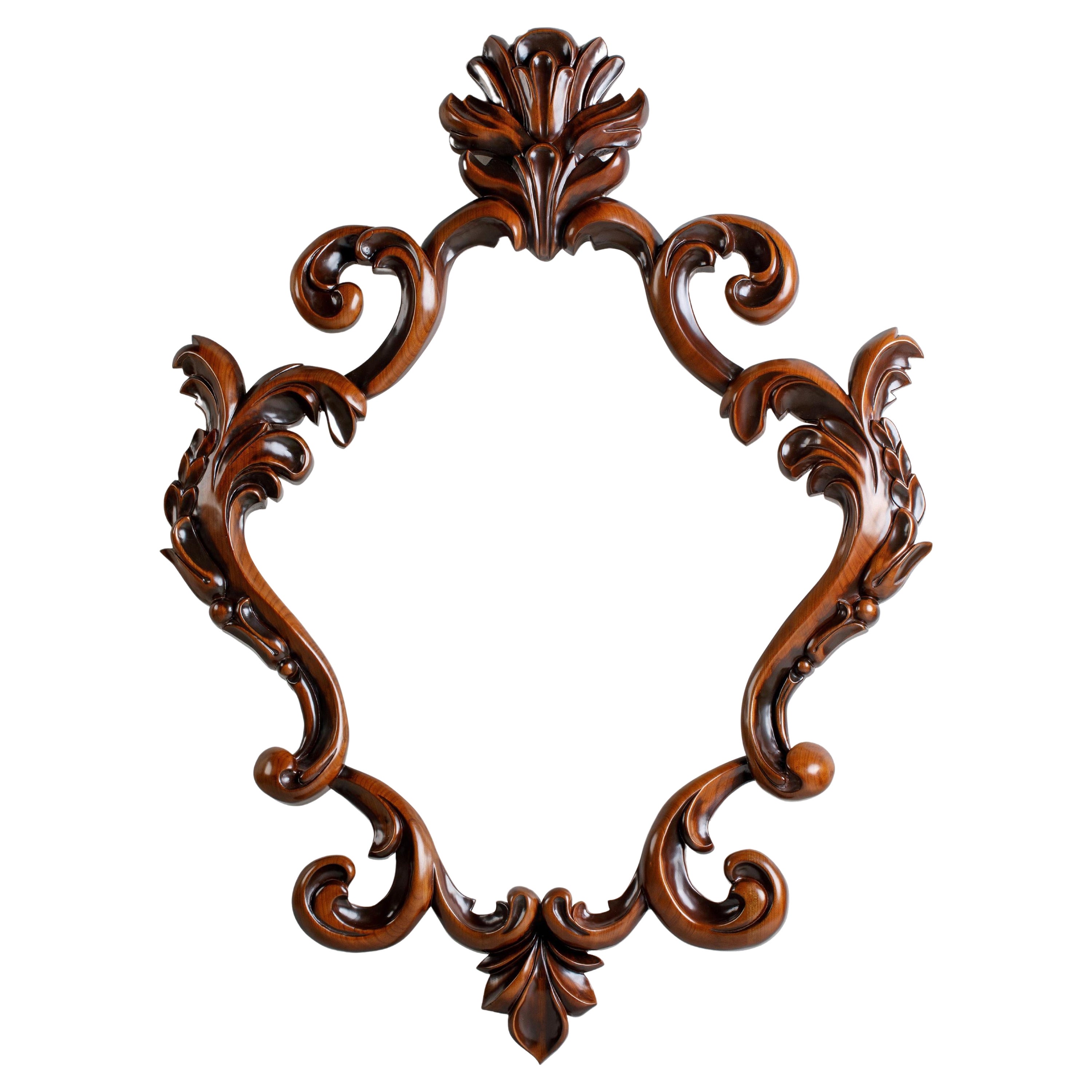 Hand Carved Cherry Wood Style Carved Mirror For Sale at 1stDibs
