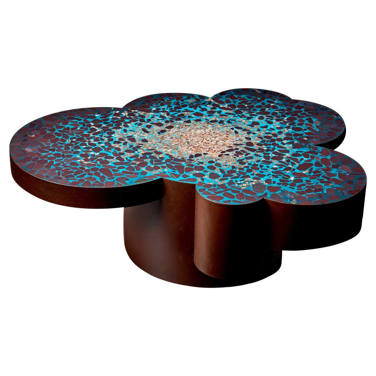 Handcrafted Felix Muhrhofer Blue Turquoise Terrazzo Coffee Table Pope Bella nova For Sale