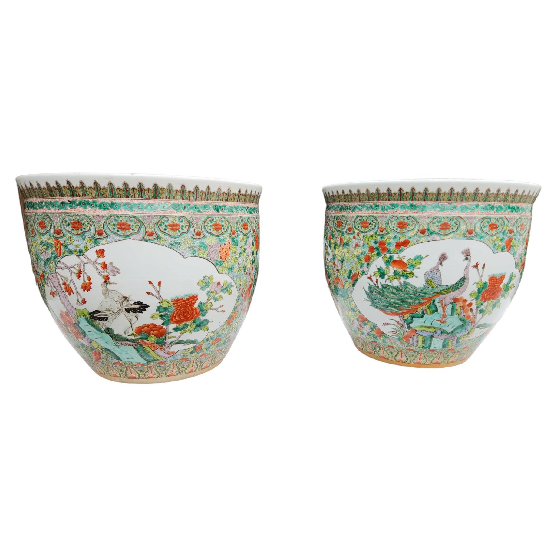 Vintage Pair of Chinese Hand Painted Planters For Sale