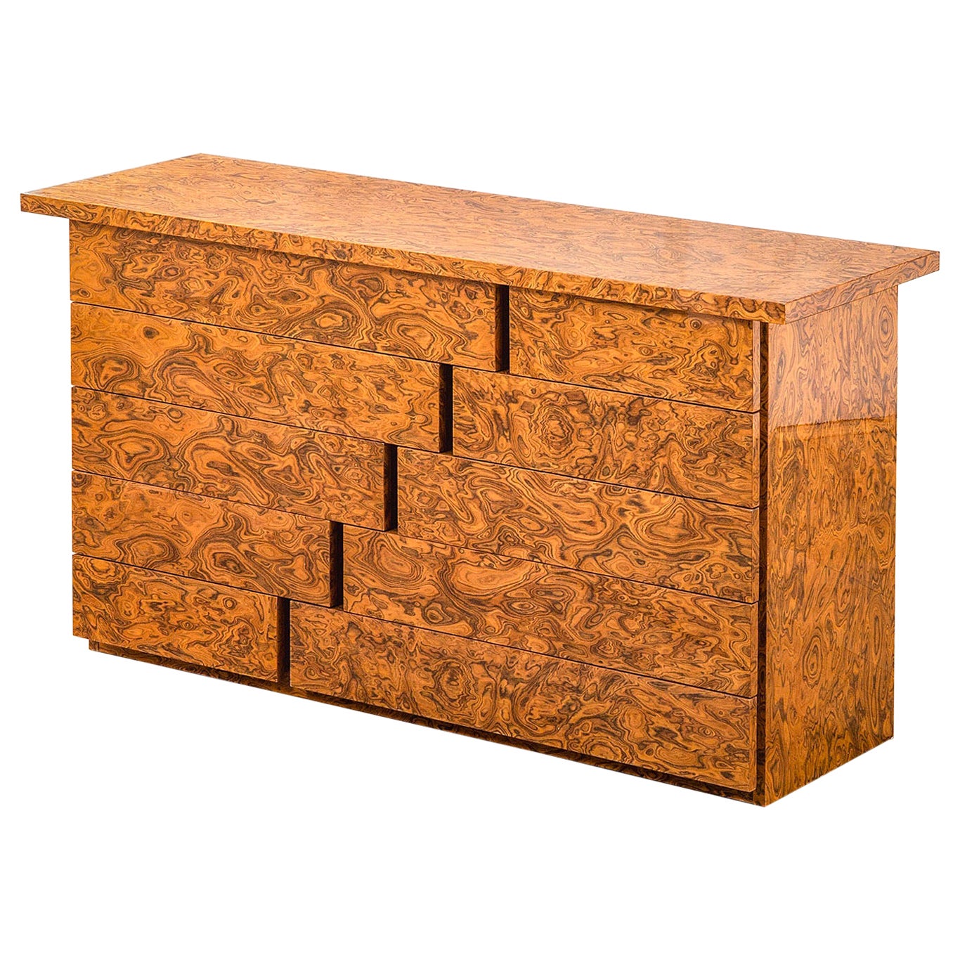 20th Century Willy Rizzo attr Chest of Drawers in Briarwood, 70s For Sale