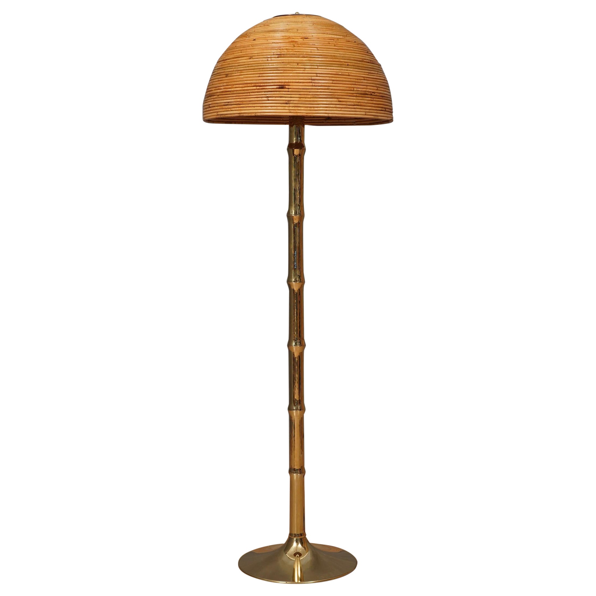 MidCentury Brass and Bamboo Floor Lamp, 1990 For Sale