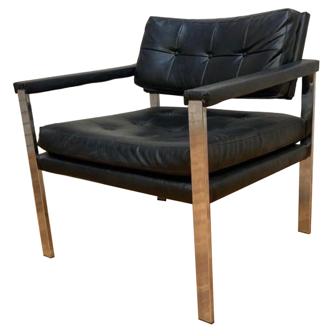 Mid-Century Modern Milo Baughman Style Chrome Flat Bar Armchair For Sale