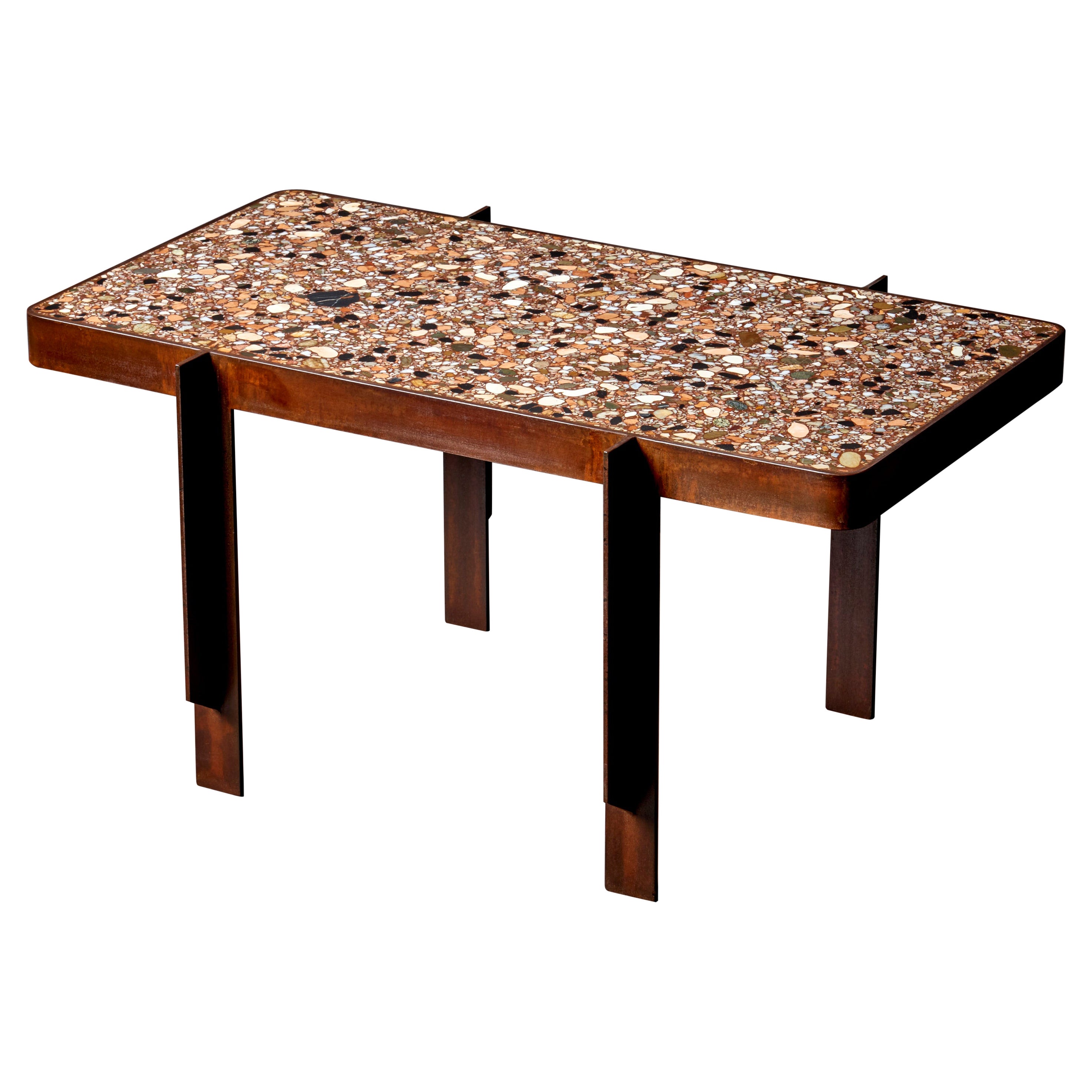 Table basse en terrazzo "Admiral Whitney 1" fabriquée à la main par Felix Muhrhofer