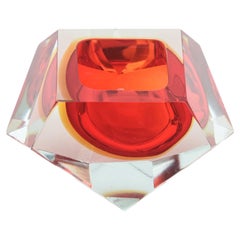 Ciotola vintage Murano Glass Sommerso sfaccettato Rosso, Giallo, Trasparente
