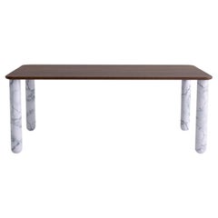 x Large Walnut and White Marble "Sunday" Dining Table, Jean-Baptiste Souletie