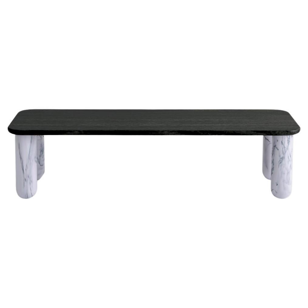 Small Black Wood and White Marble "Sunday" Coffee Table, Jean-Baptiste Souletie For Sale