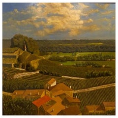 Gerahmtes Ölgemälde auf Leinen „Red Tile Roof, St. Emilion, Bordeaux“ von Mark Sylva