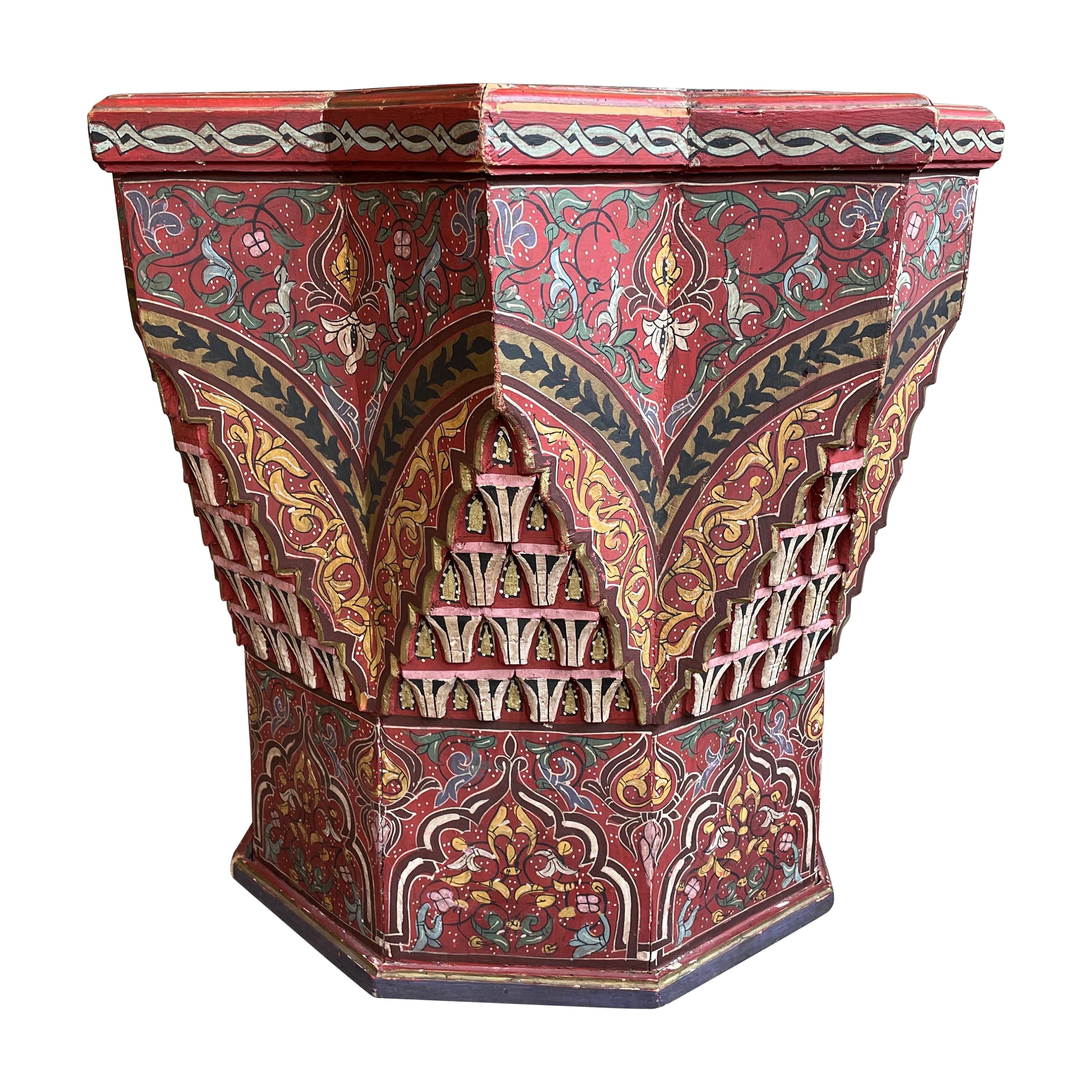 Moroccan Hand Painted 8 Star Wood Table with Tile Top For Sale