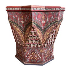 Retro Moroccan Hand Painted 8 Star Wood Table with Tile Top