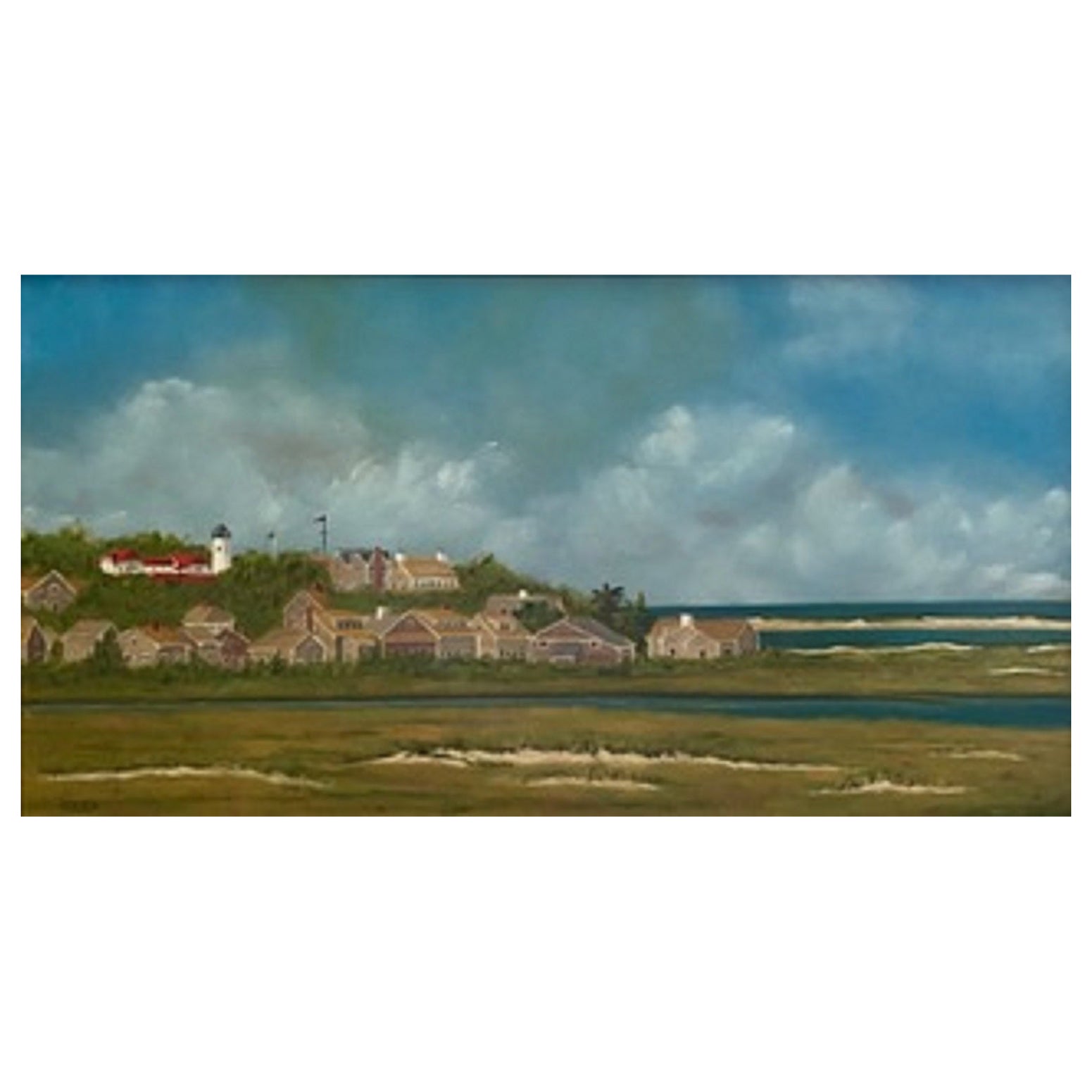 Peinture à l'huile sur lin encadrée "Beacon" - Scène de paysage par Mark Sylva