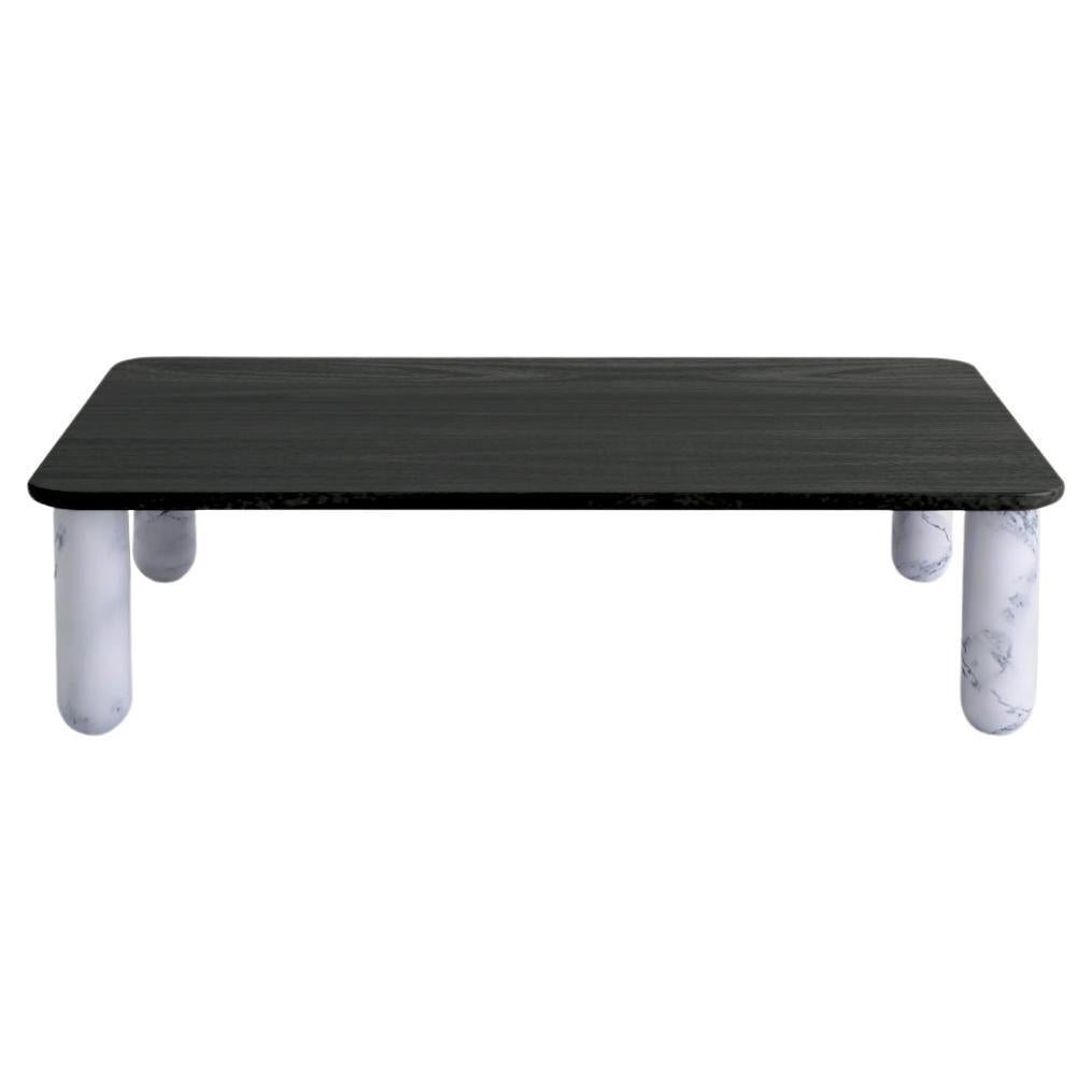 Medium Black Wood and White Marble "Sunday" Coffee Table, Jean-Baptiste Souletie For Sale