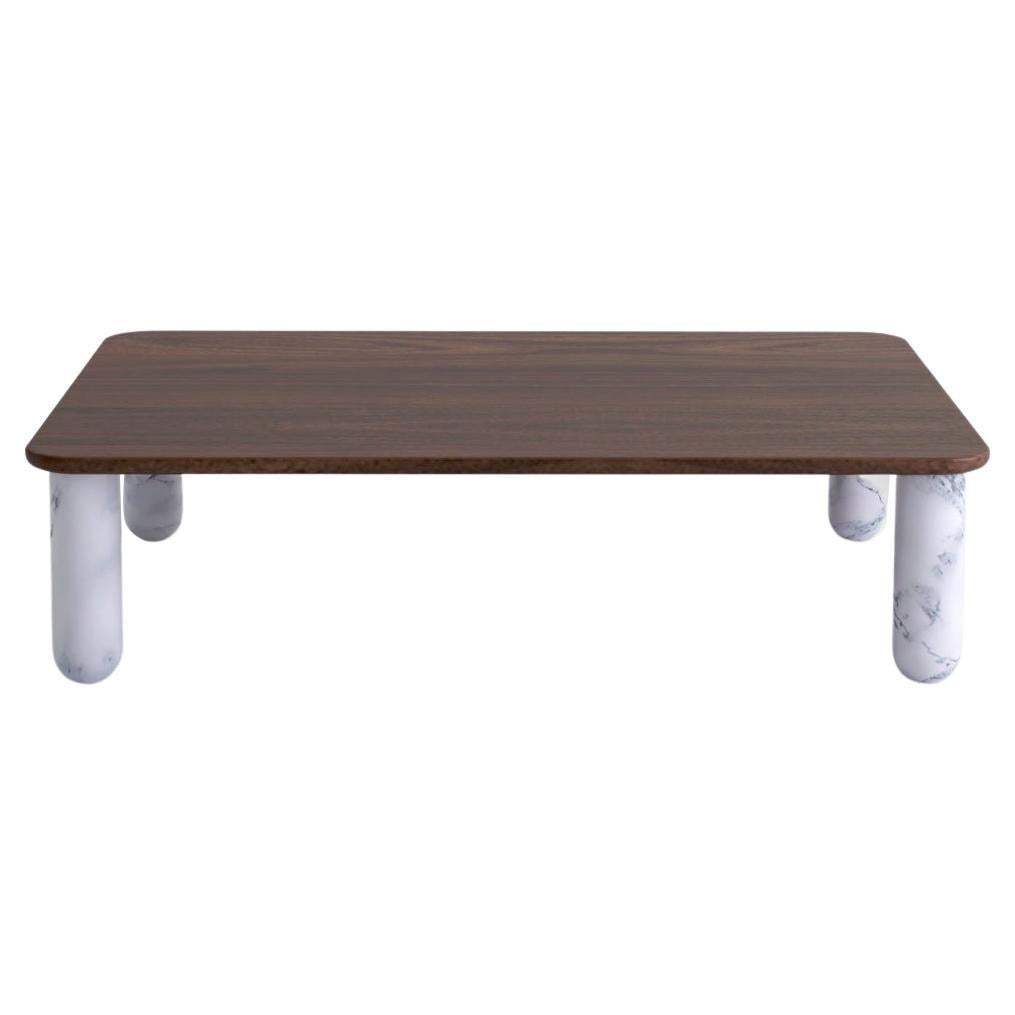 Medium Walnut and White Marble "Sunday" Coffee Table, Jean-Baptiste Souletie For Sale