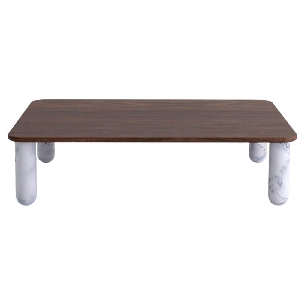 Table basse "Sunday" en noyer moyen et marbre blanc, Jean-Baptiste Souletie