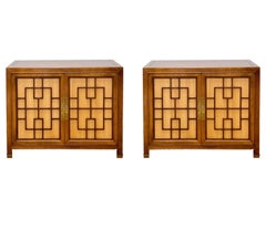 Used 1970 Heritage Chinoiserie Campaign Wood Brass Side Tables or Nightstands, a Set