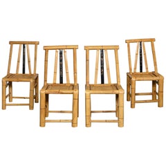 Mid-Late 20th Century Chinoiserie Natural Large Bamboo Asian Dining Chairs 4