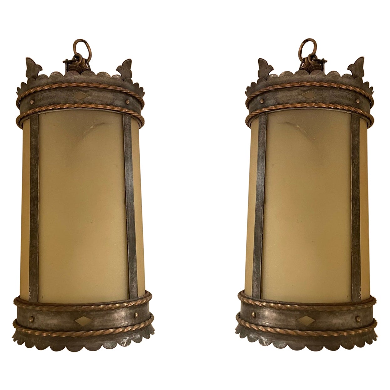 Pair of Antique Wrought Iron Lanterns For Sale