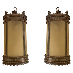 Pair of Vintage Wrought Iron Lanterns