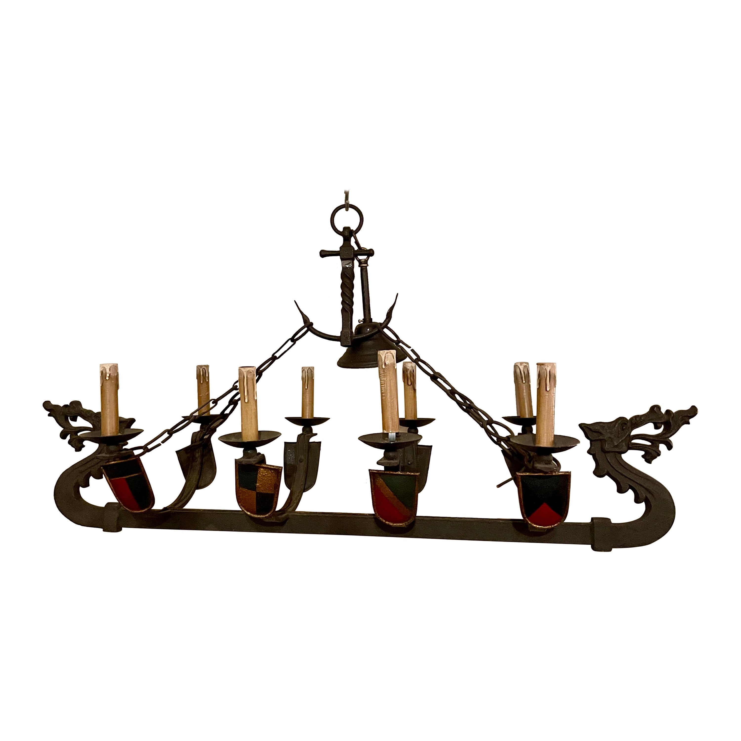 Antique French Iron Viking Ship Chandelier For Sale