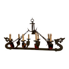 Antique French Iron Viking Ship Chandelier