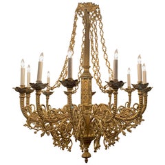 Antique Gothic Brass Chandelier with 12 Lights