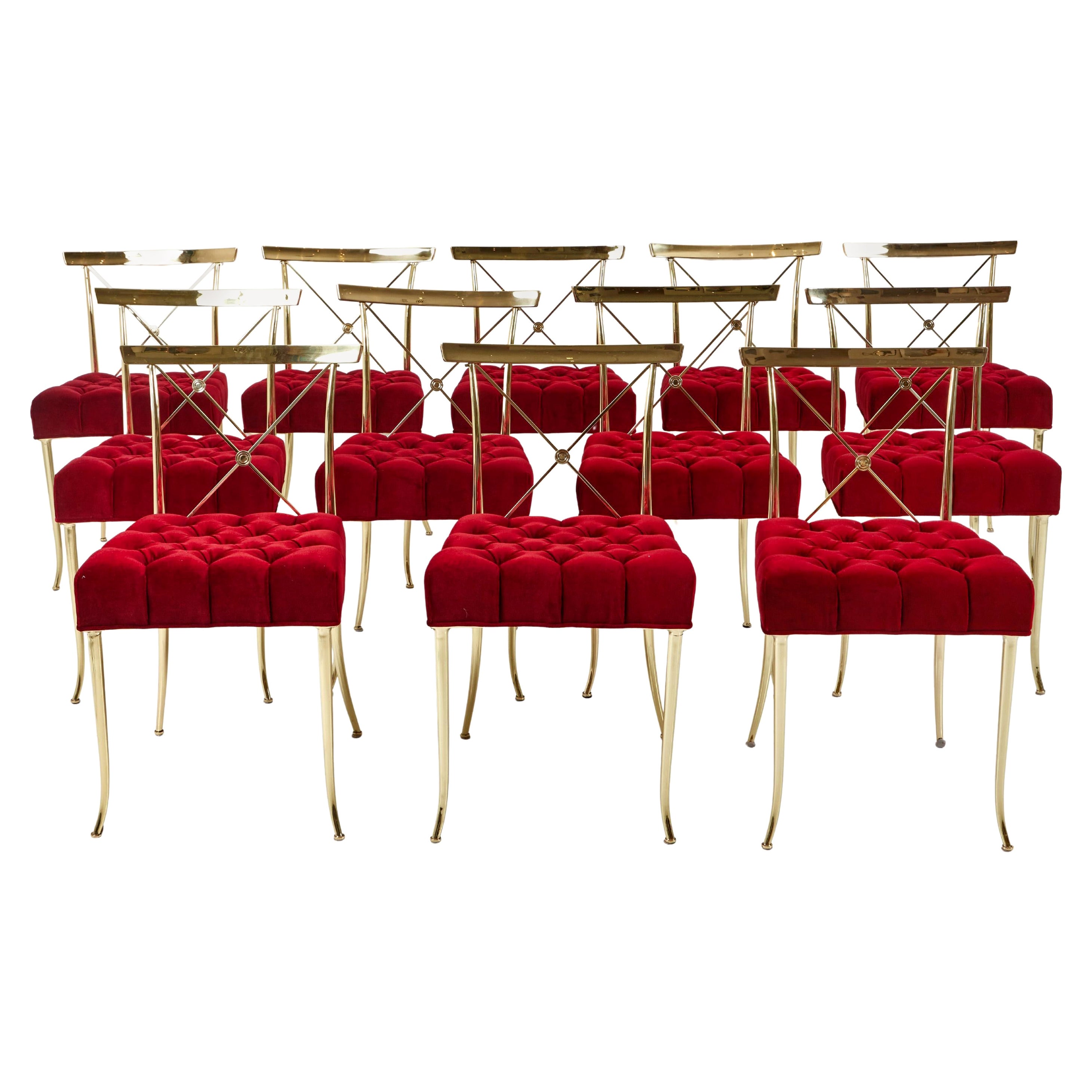 Ensemble de 8 chaises de salle à manger néoclassiques en laiton en vente