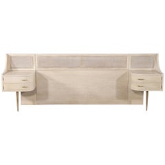 Mid-Century Modern Cane Back Full Headboard by Weiman in Bleached Washed Finish