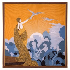 Erte "Wings of Victory" Art Deco Framed Silk Scarf