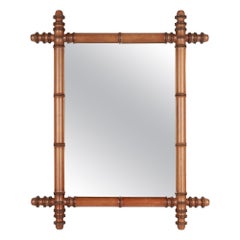 French Faux Bamboo Cherry Wood Mirror