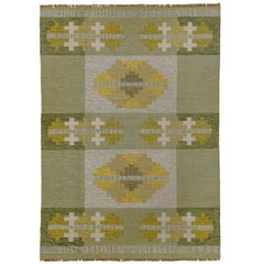 Eliko Rugs by David Ariel Schwedischer Rollakan-Teppich im Vintage-Stil, grün/gelbe Palette