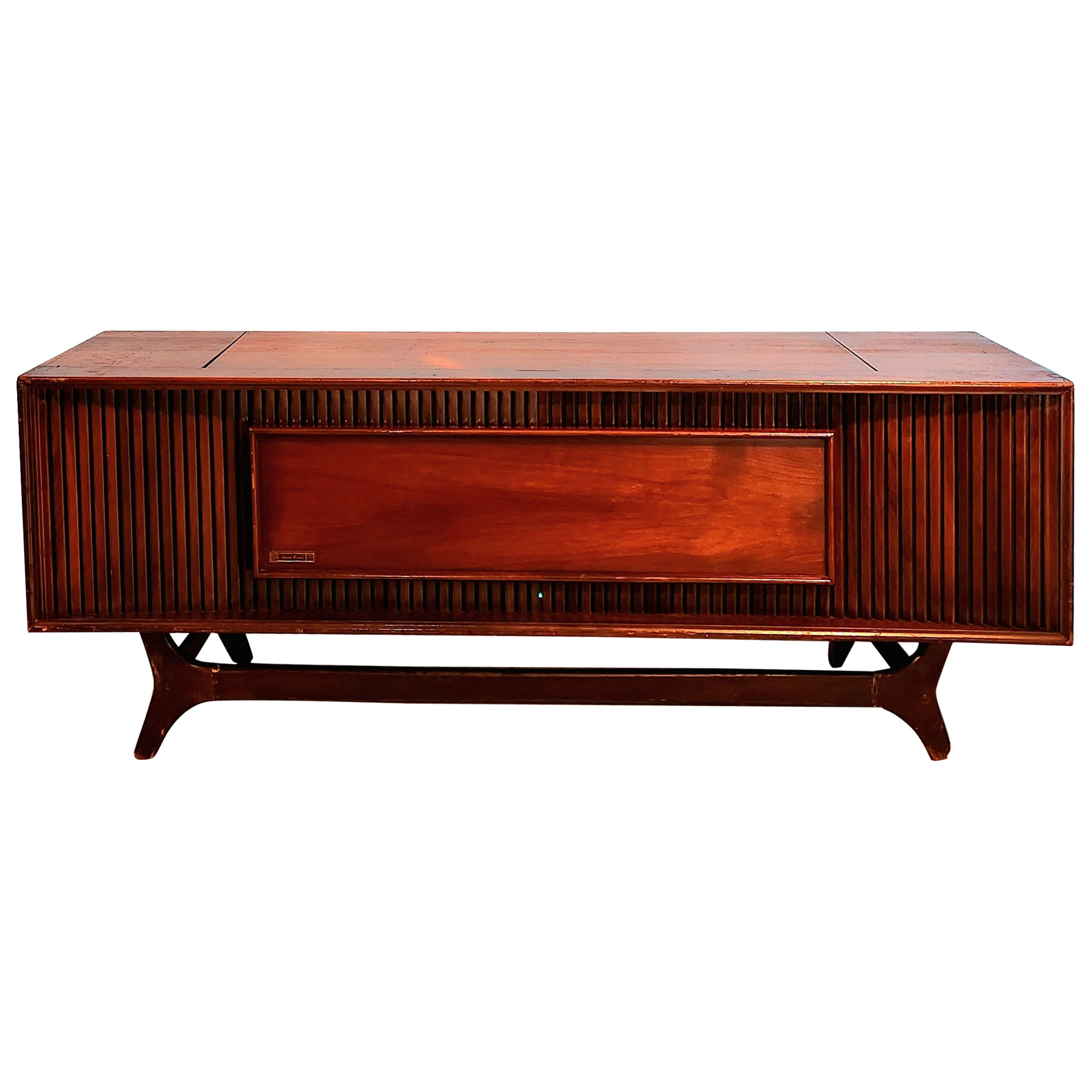 Mid-Century Modern Stereo Console Bar Ge Record Player Refurbed Bluetooth