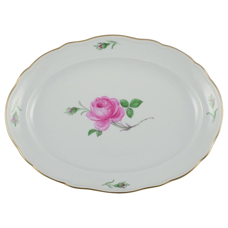 Meissen, Germany. Oval Porcelain Dish Decorated with Pink Rose. Approx. 1930s.  For Sale