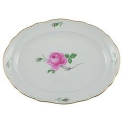 Vintage Meissen, Germany. Oval Porcelain Dish Decorated with Pink Rose. Approx. 1930s. 