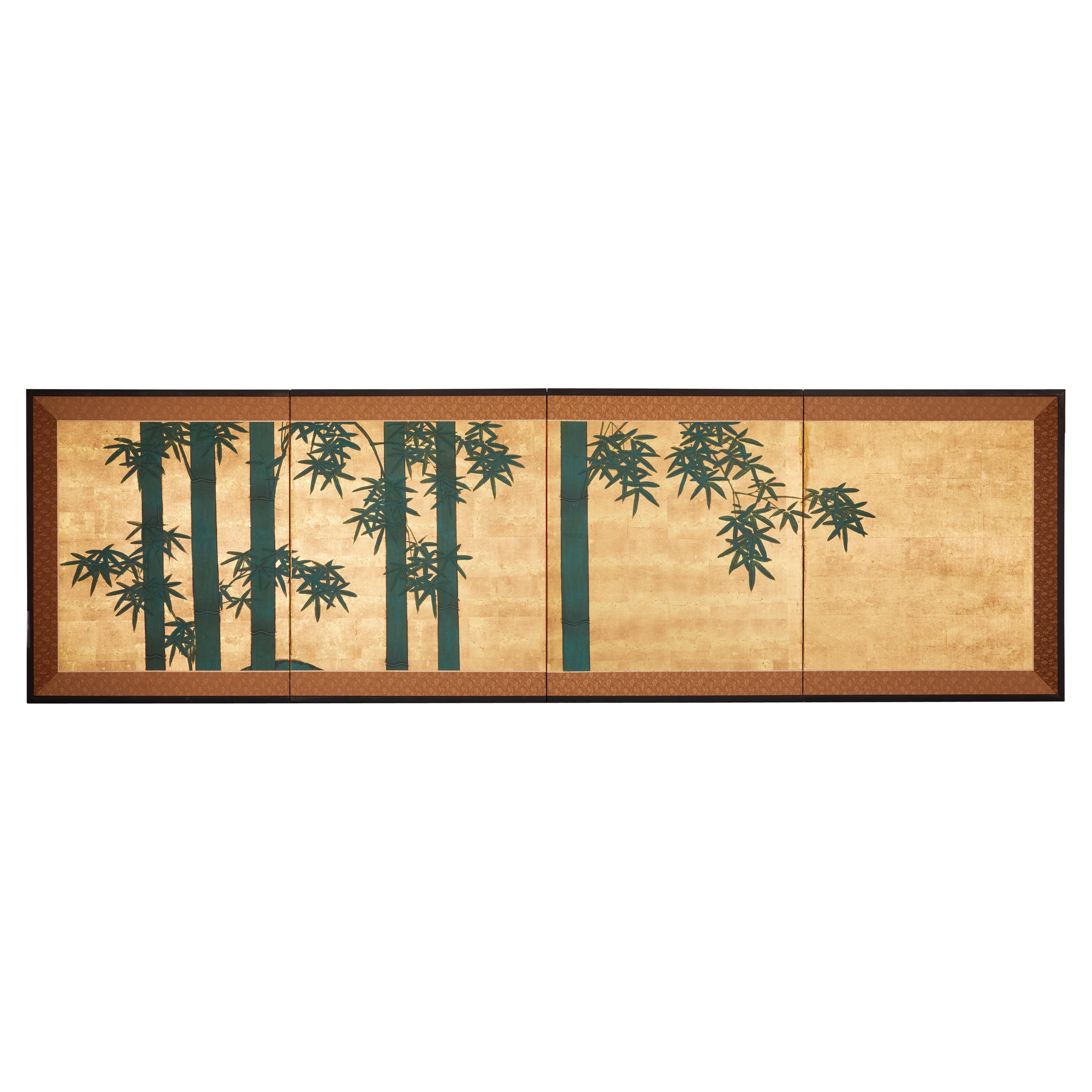 Japanese Four Panel Screen: Bamboo on Gold For Sale