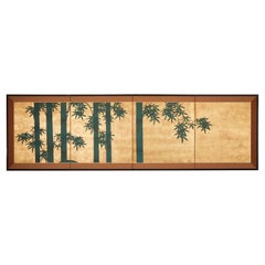 Japanese Four Panel Screen: Bamboo on Gold