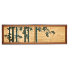 Antique Japanese Four Panel Screen: Bamboo on Gold