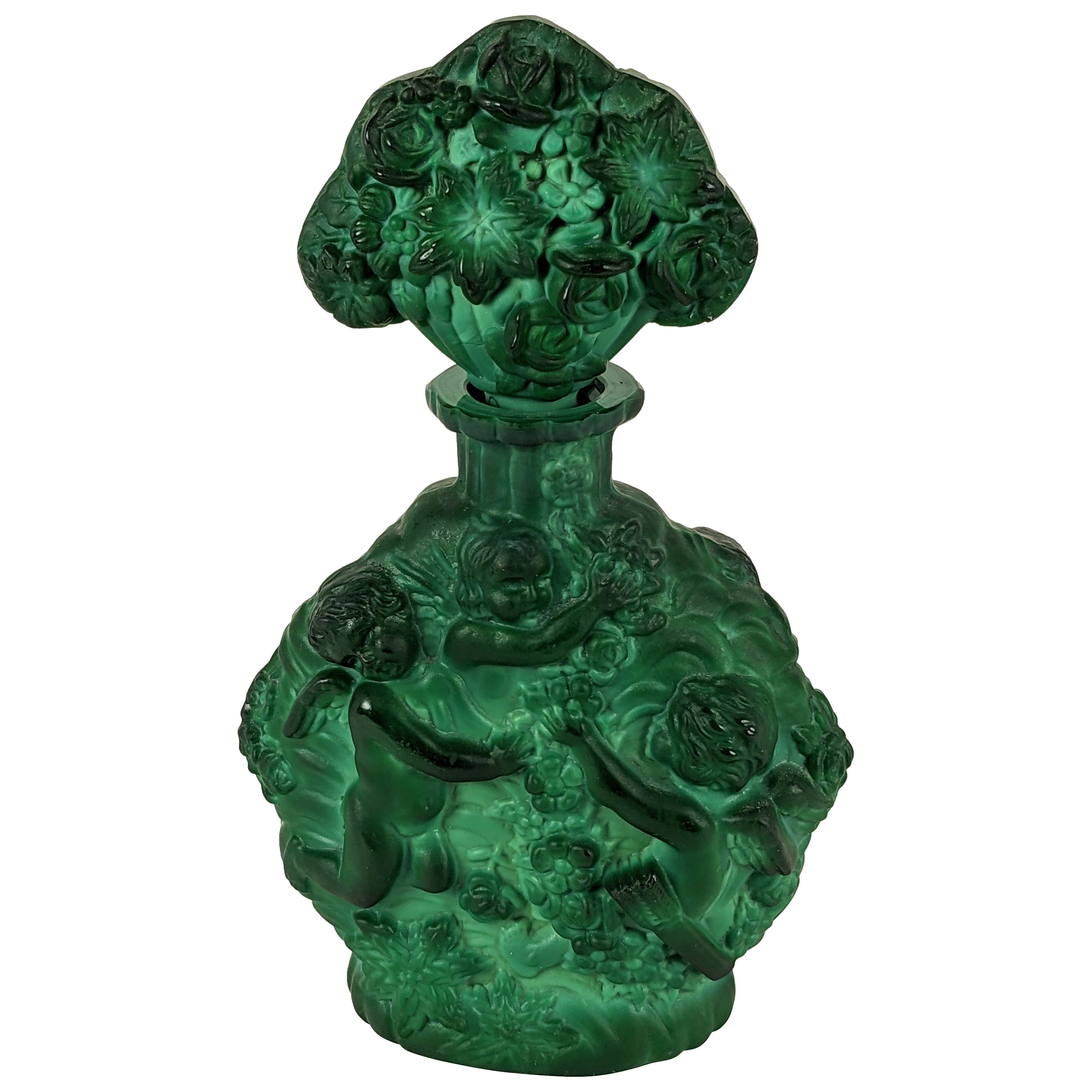 Czech Malachite Glass Perfume Bottle, Ingrid For Sale